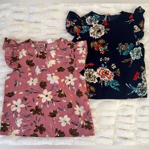 SHEIN Pink and Navy Floral Kids Blouses size 9Y